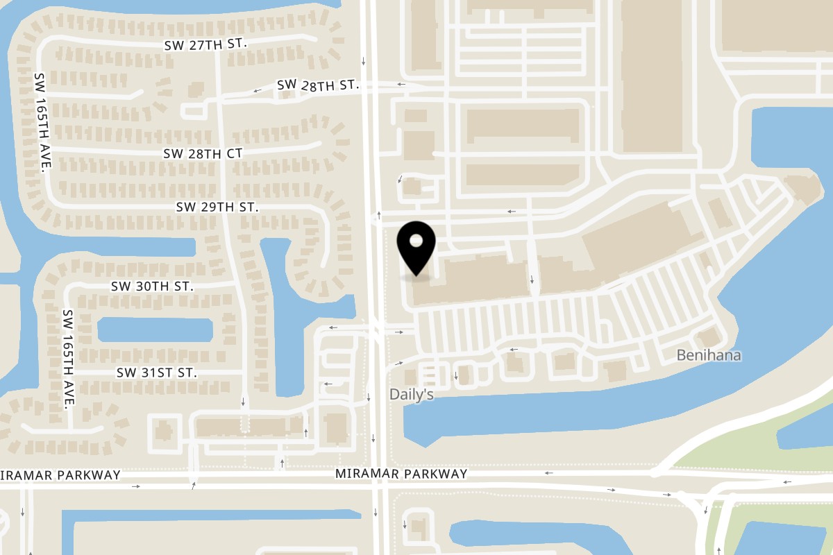 Map showing the location of Silver Spoon Thai & Sushi on 2929 SW 160th Ave in Miramar